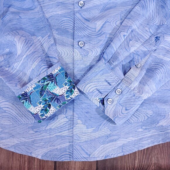 Robert Graham Mens L Classic Fit Wave Marble Swirl Linen Blend Button Up Shirt - Picture 8 of 16